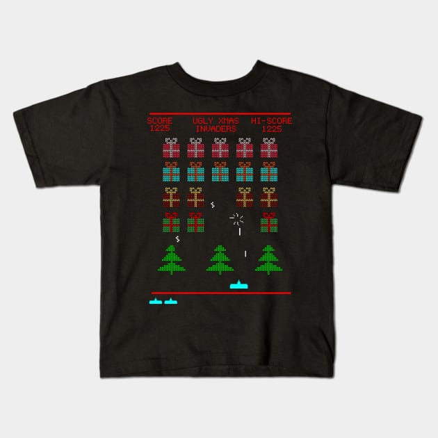 Ugly Christmas Space Invaders Kids T-Shirt by Brobocop